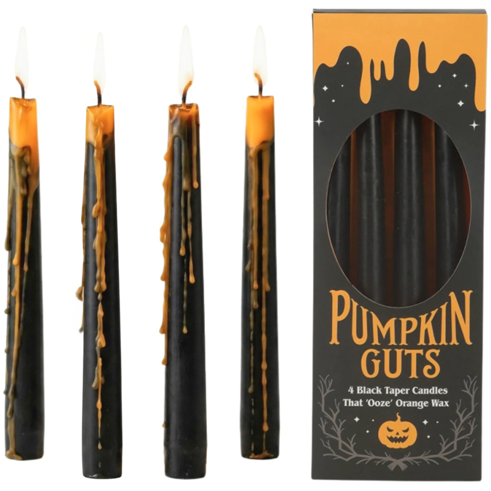 Marco Paul Set of 4 Pumpkin Guts Oozing Orange Wax Black Taper Halloween Candles Image 2