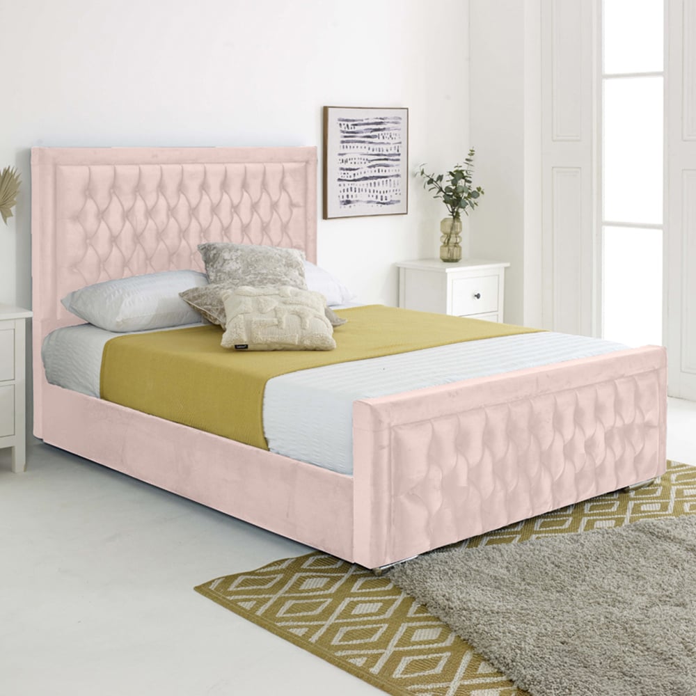 Eleganza Paloma Super King Size Pink Plush Velvet Bed Frame with Headboard and Footboard Image 1