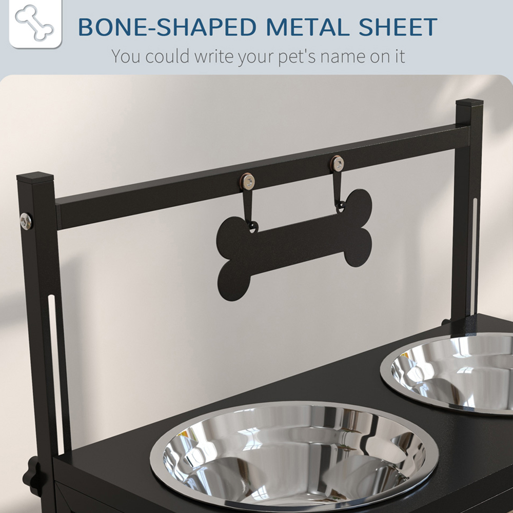 PawHut Black Adjustable Stainless Steel Twin Bowl Raised Dog Feeder Image 4