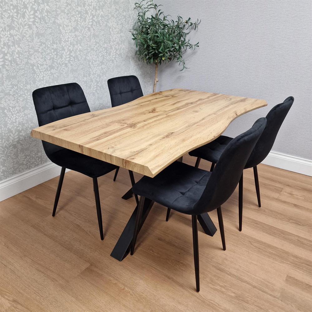 Kosy Koala 4 Seater Velvet Wooden Rectangle Dining Set Black Image 2
