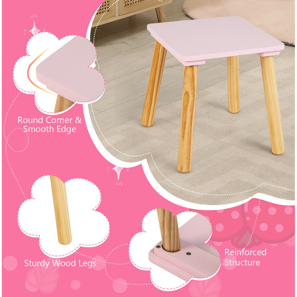 Costway Kids Single Drawer Pink Dressing Table and Stool Set with Mirror Image 7