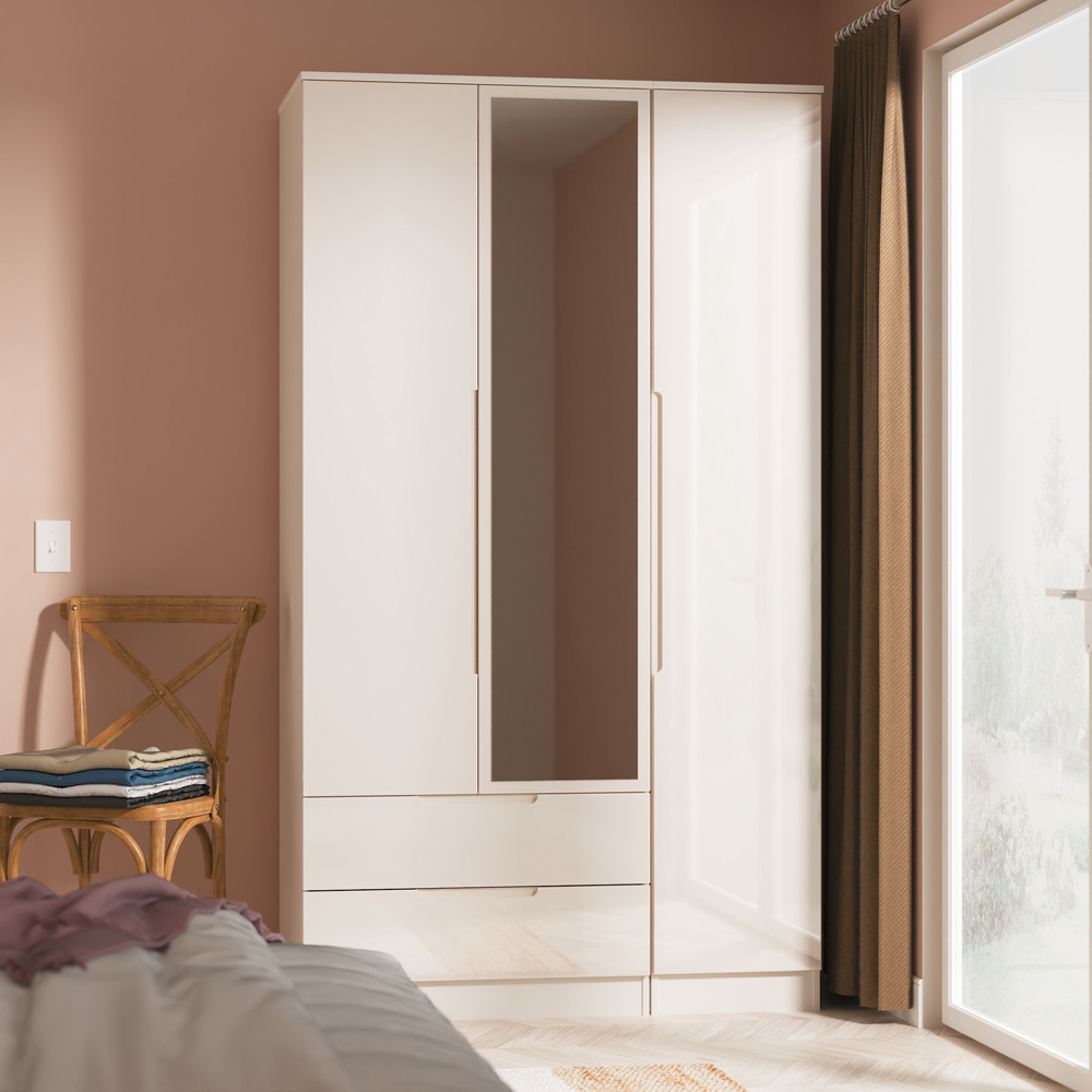 Crowndale Milan 3 Door 2 Drawer Kashmir Gloss and Kashmir Tall Mirrored Wardrobe Ready Assembled Image 9