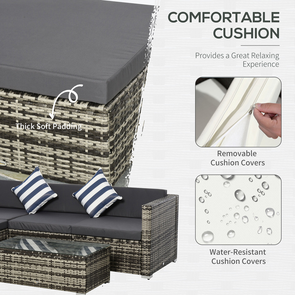 Outsunny 4 Seater Mixed Grey Rattan Sectional Garden Lounge Set Image 5
