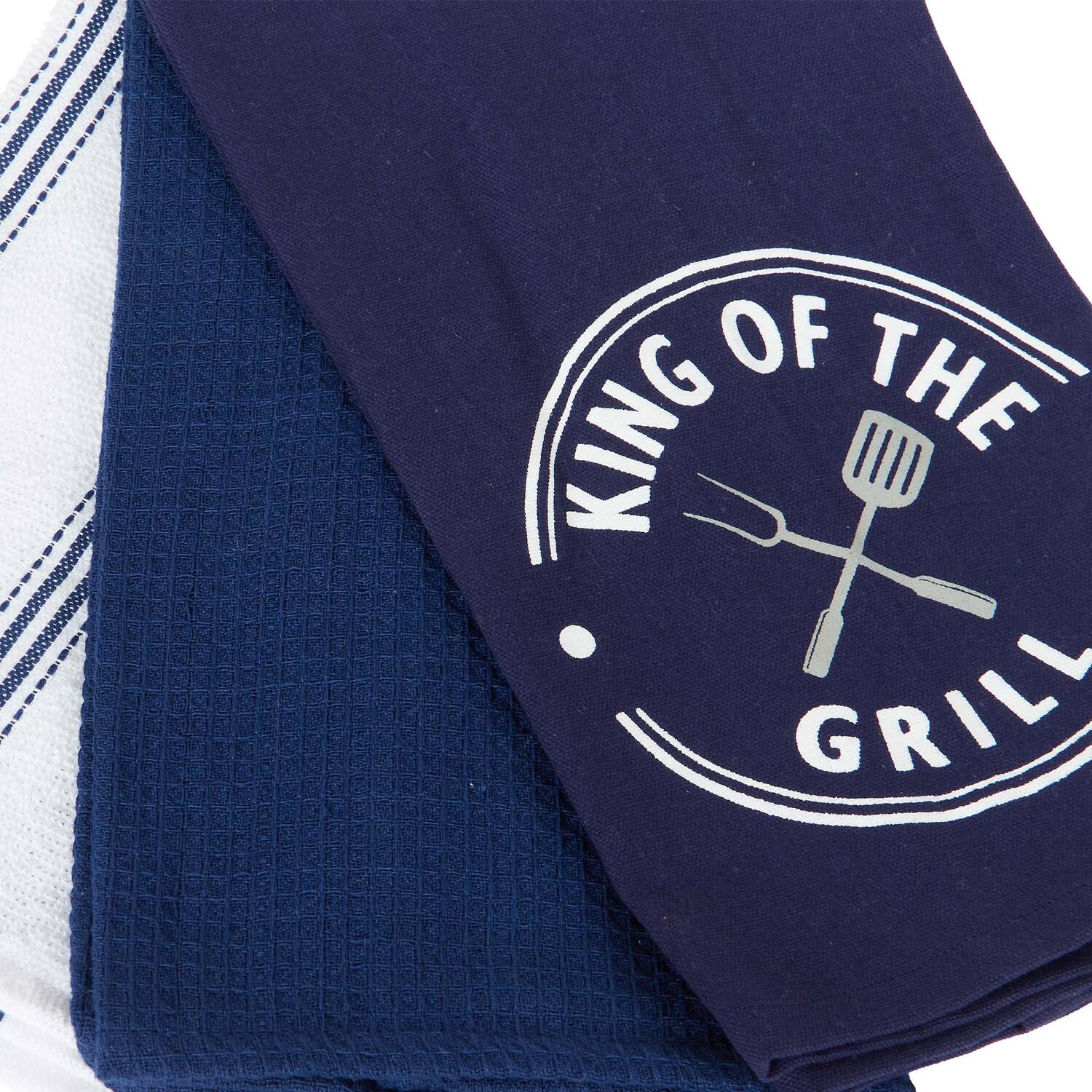 Pack of 3 King of the Grill Tea Towels - Navy Image 3