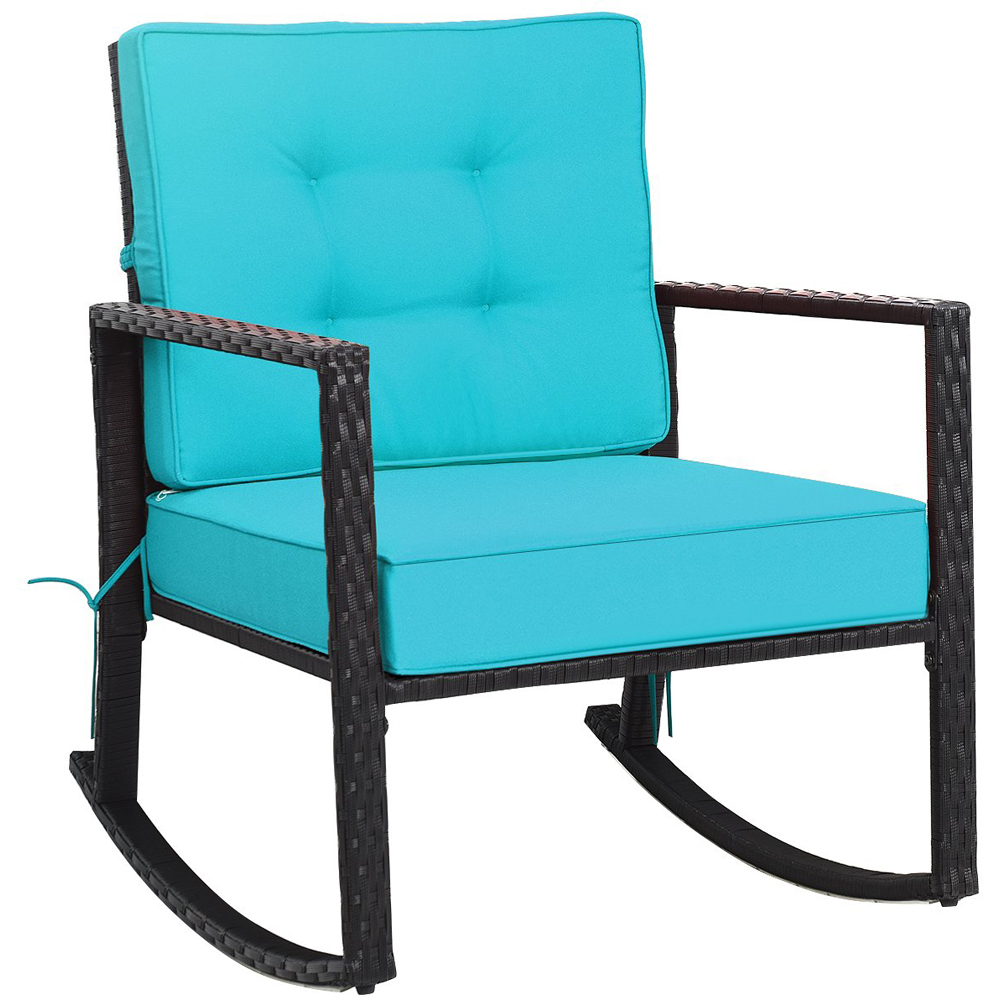 Costway Turquoise Outdoor Wicker Rocking Chair Image 2