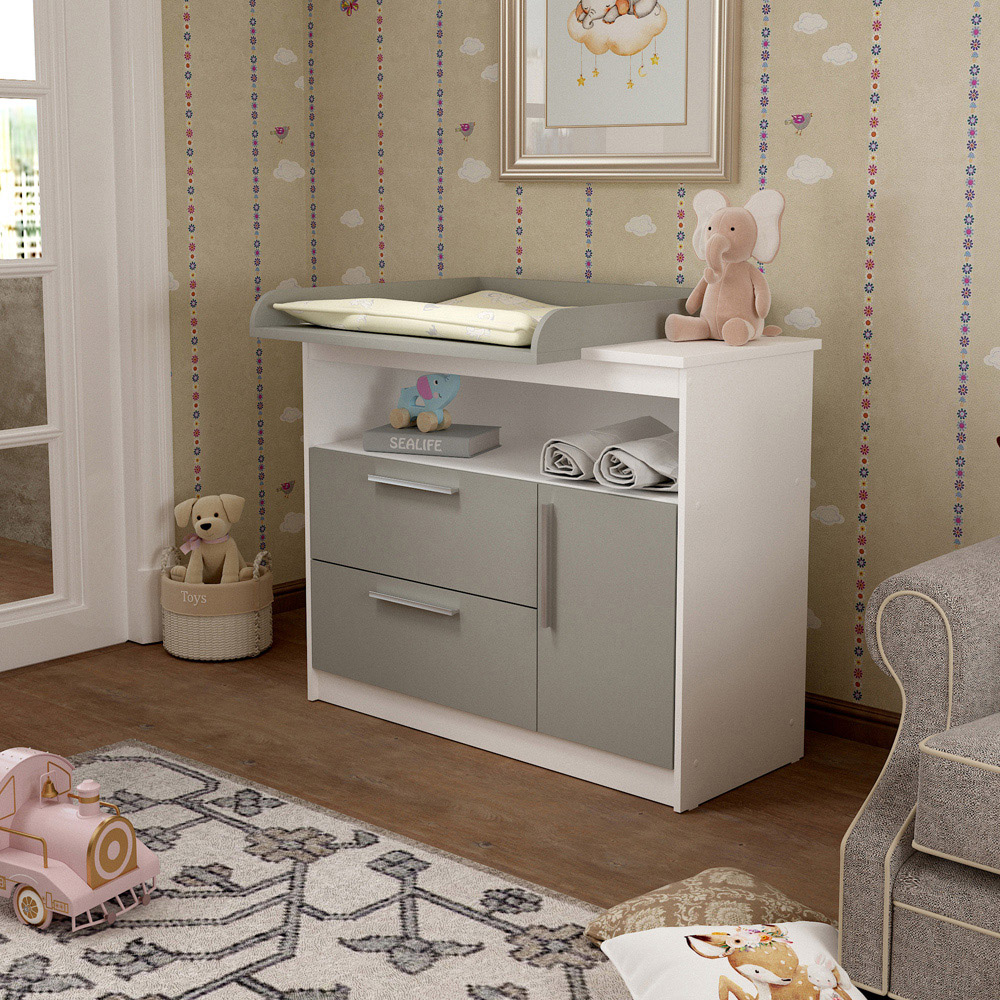 Shefa 1150 Single Door 2 Drawer Single Shelf White and Grey Kids Changing Unit Image 5