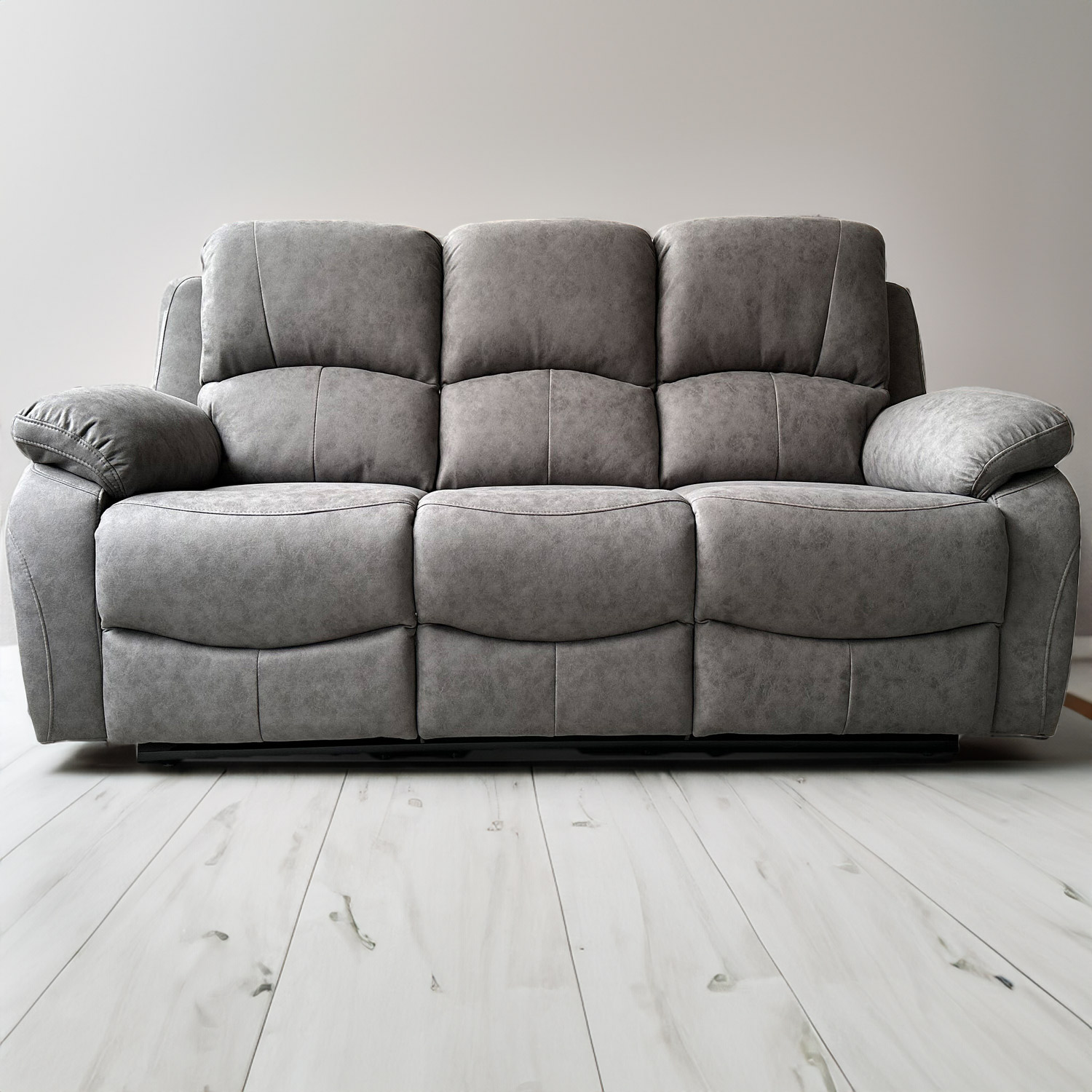 Milano 3 Seater Grey Fabric Recliner Sofa Image 1