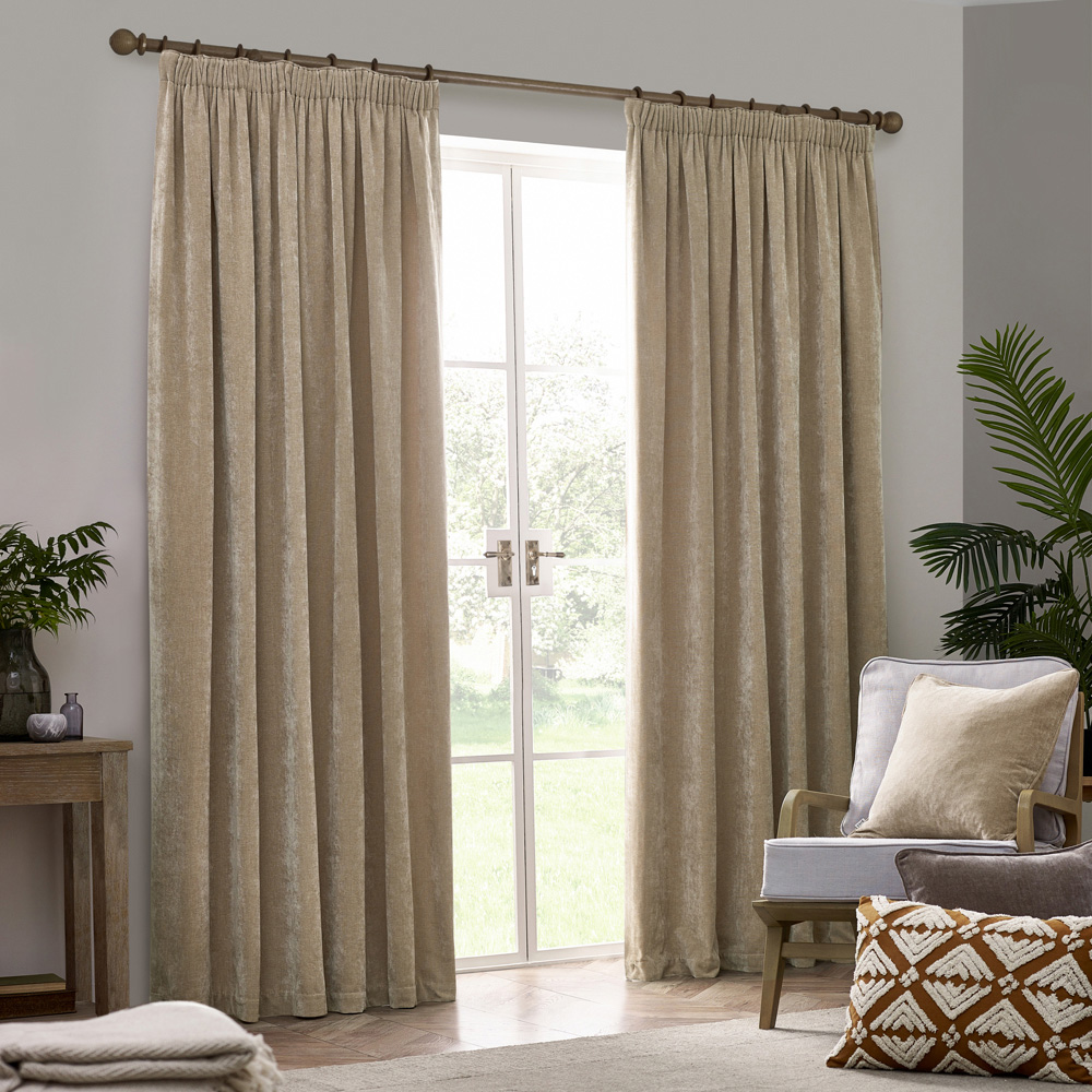 Yard Heavy Natural Chenille Velvet Pencil Pleat Curtains 229 x 137cm Image 4
