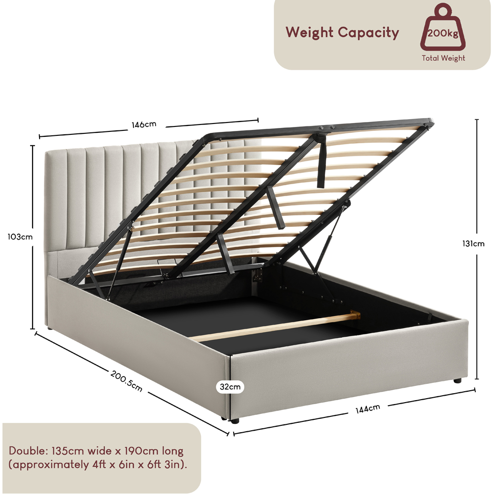 VIDA DESIGNS Vellaro Double Beige Linen Fabric Ottoman Bed with Headboard Image 9