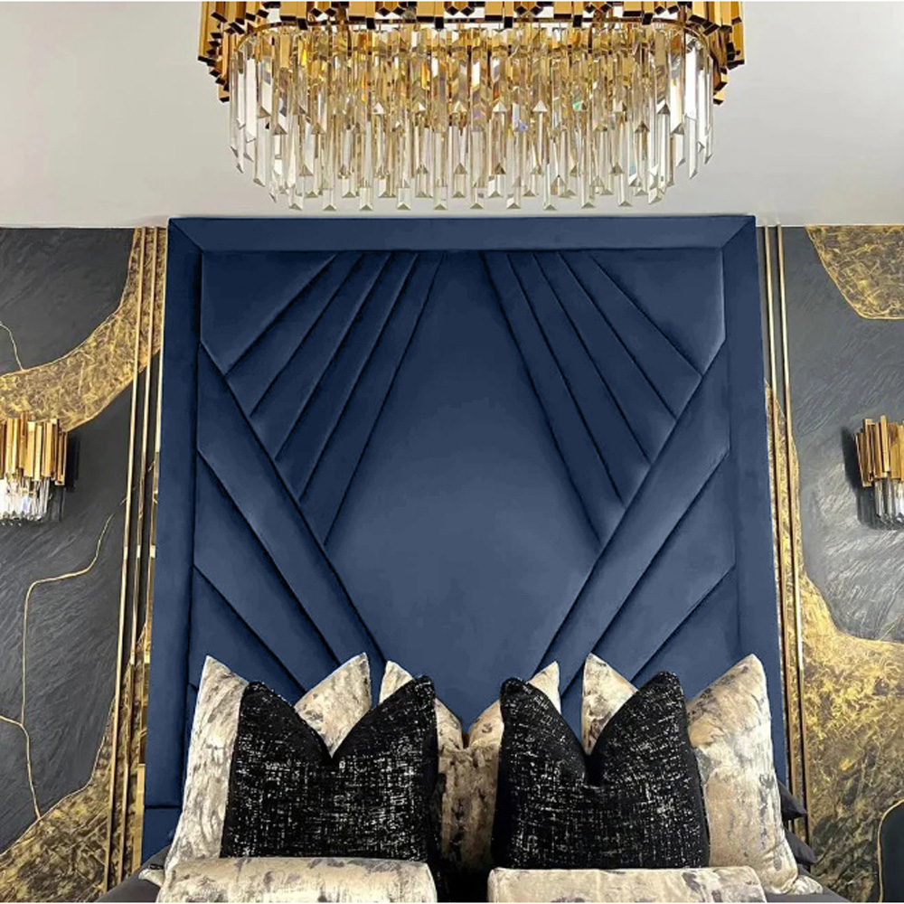 Eleganza Home Solia Double Blue Plush Velvet Bed Frame with Headboard Image 2