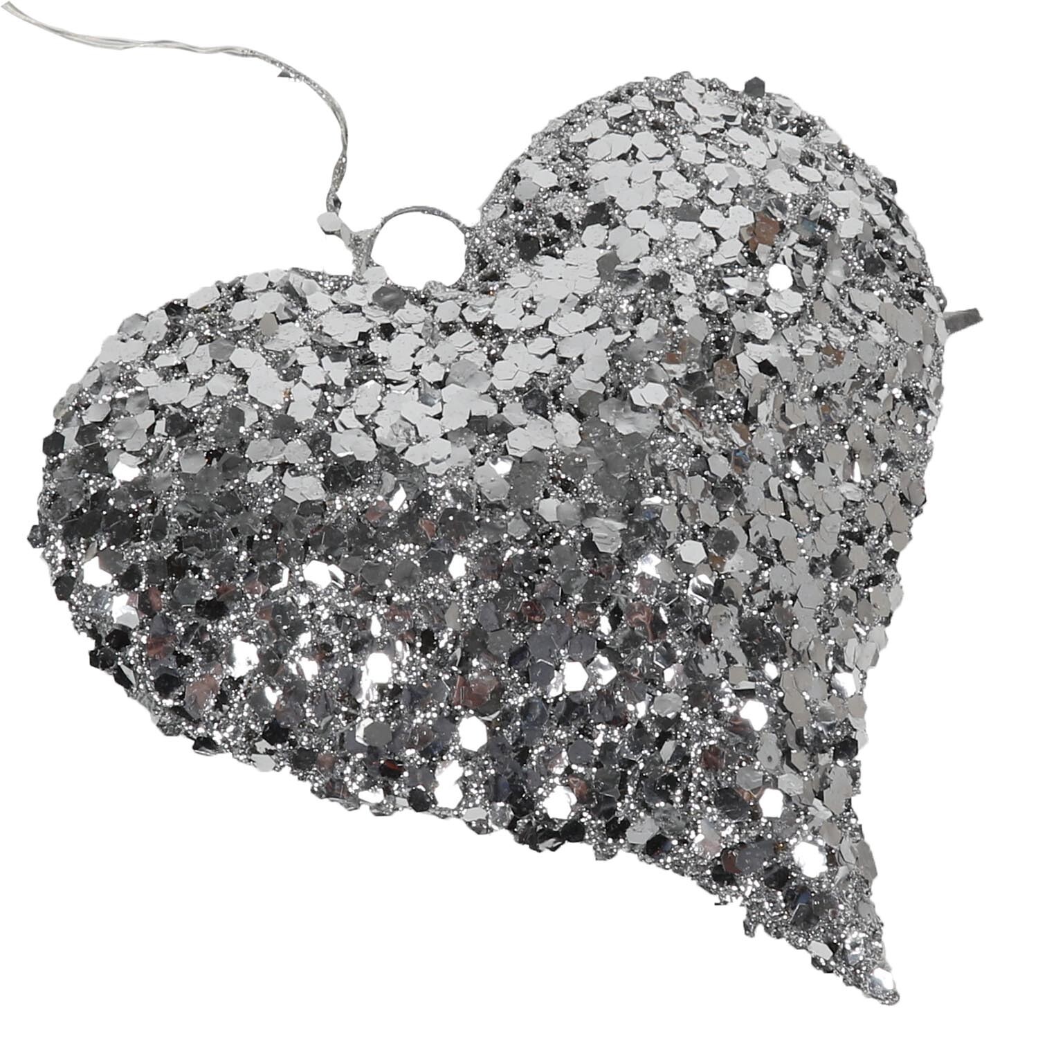 Frosted Fairytale Silver Heart LED Hanging Ornament Image 1