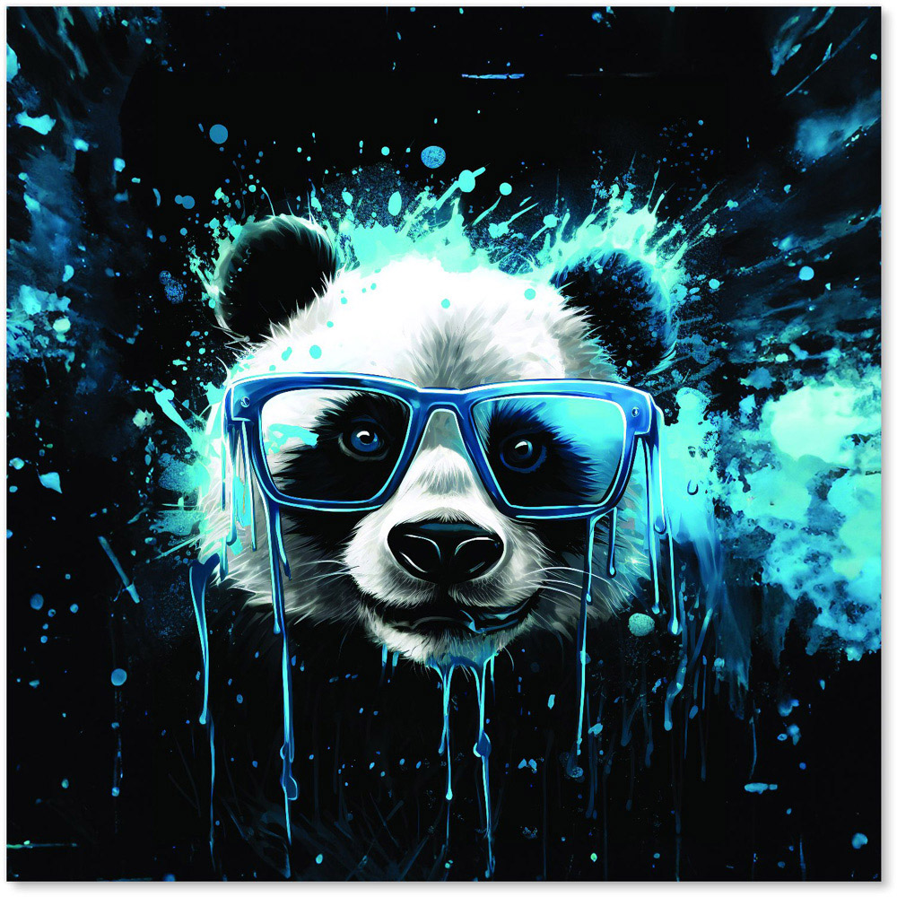 Warren Reed Designer Blue Splashart Panda Face Glass Kitchen Splashback 60 x 60cm Image 2