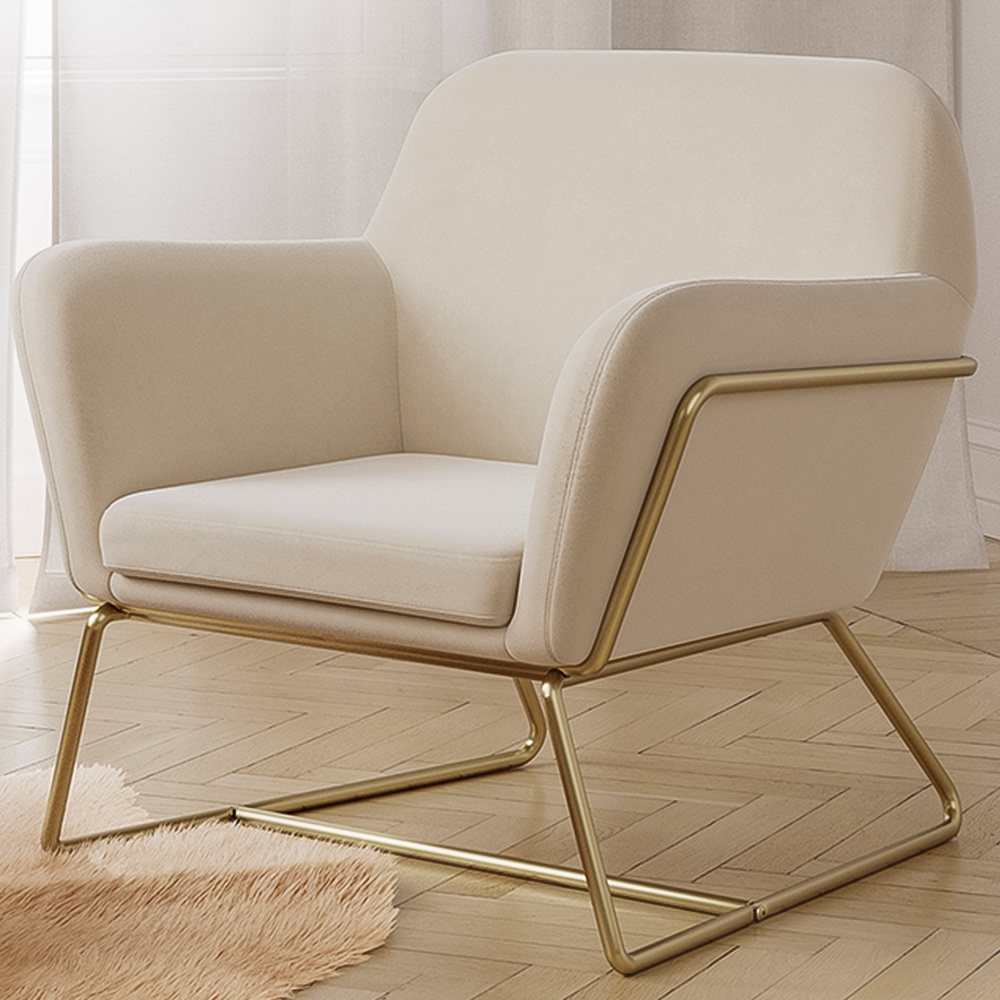 Charles Brushed Gold and Cream Velvet Armchair Image 1