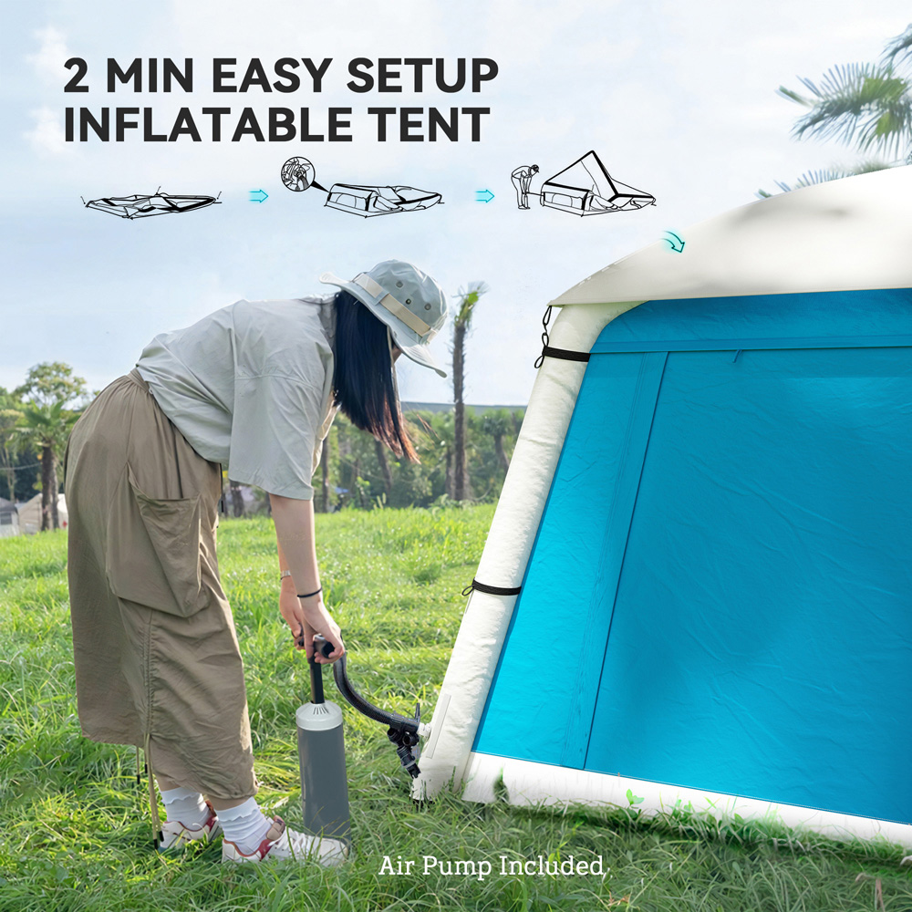 Outsunny 2 Person Easy Setup Inflatable Camping Tent with Pump Light Blue Image 4