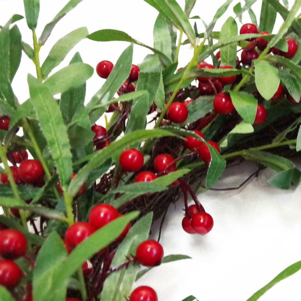 Botanik Floristry Artificial Christmas Wreath with Mistletoe Leaf and Red Berry 60cm Image 4