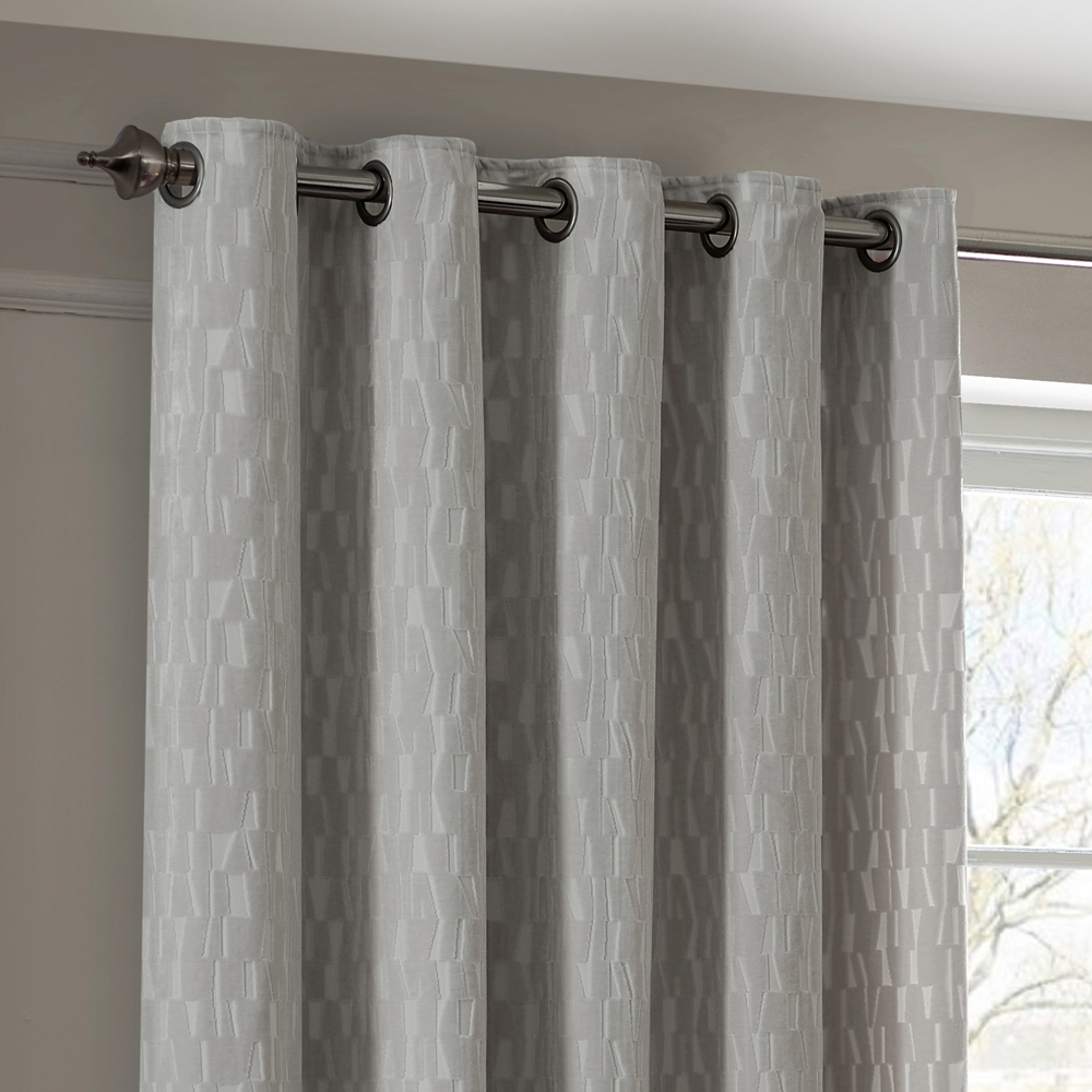 Paoletti Manhattan Silver Fully Lined Velvet Eyelet Curtains 229 x 183cm Image 2