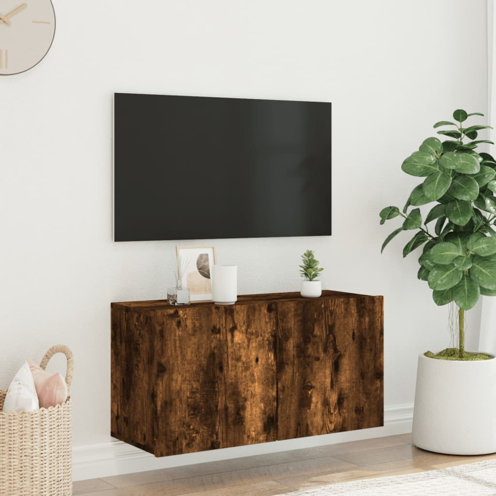 vidaXL 2 Door Smoked Oak Wall Mounted TV Cabinet Image 3