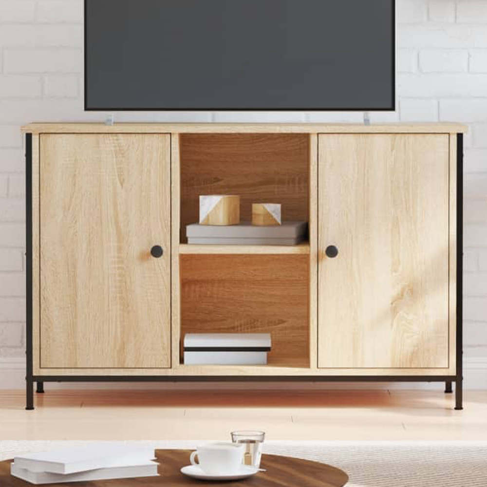 vidaXL 2 Door 2 Shelf Sonoma Oak Industrial Style TV Cabinet Image 1