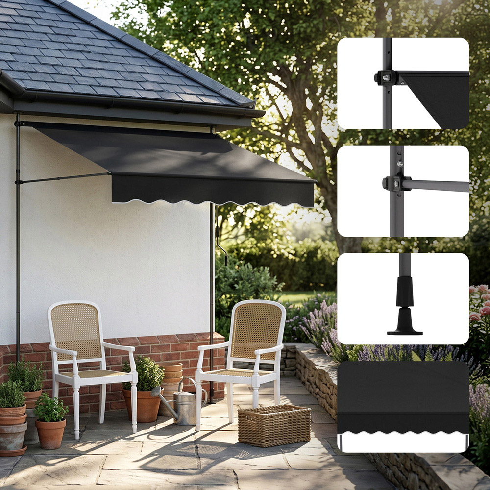 Living and Home Black Retractable Height Adjustable Awning 2.5m Image 6