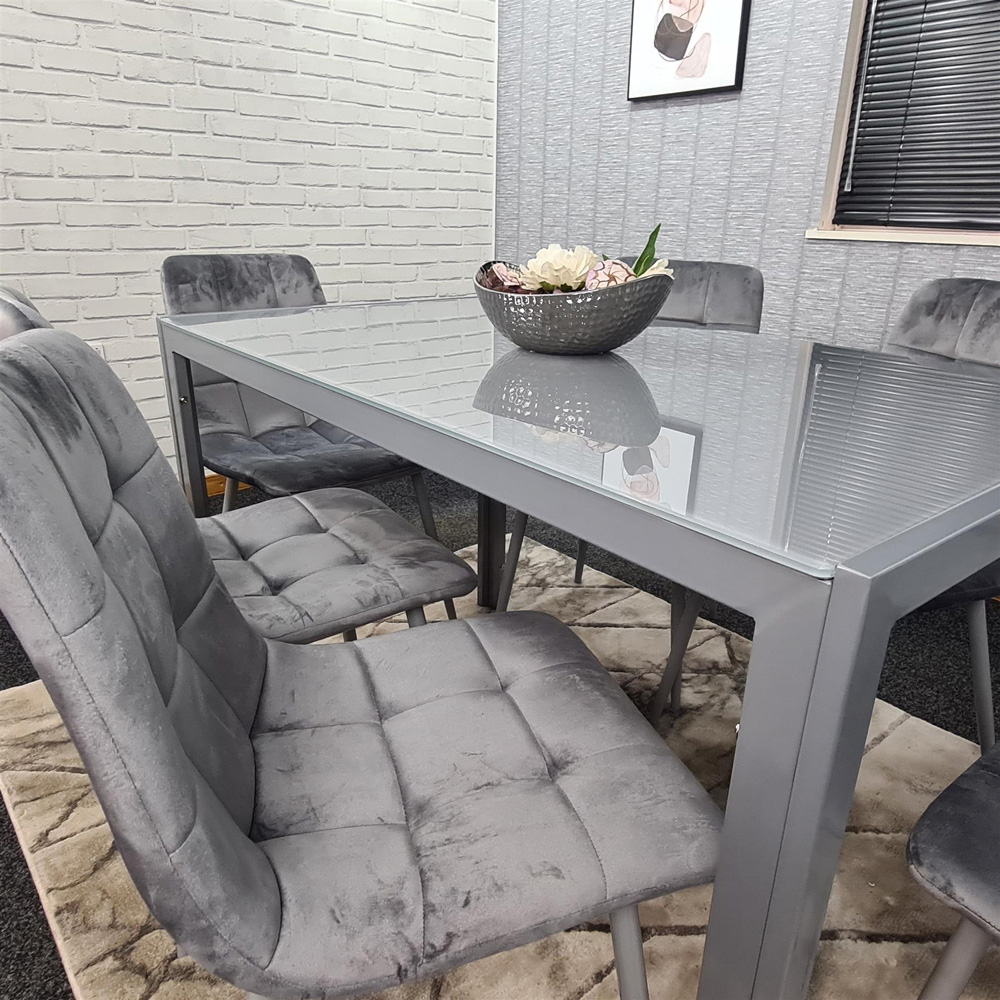 Kosy Koala 6 Seater Glass and Velvet Rectangular Dining Set Grey Image 5