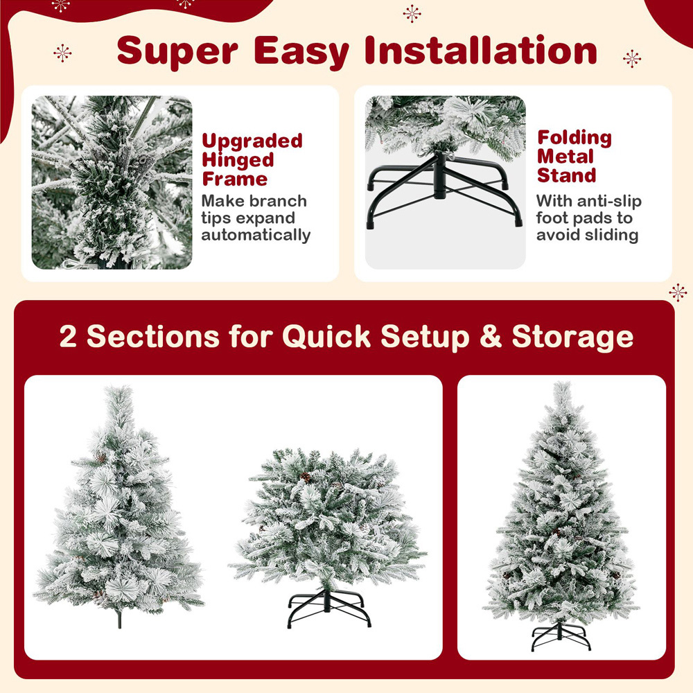 Costway Pre Lit Multicolour Pine Needles and Cones LED Artificial Christmas Tree 4.5ft Image 6