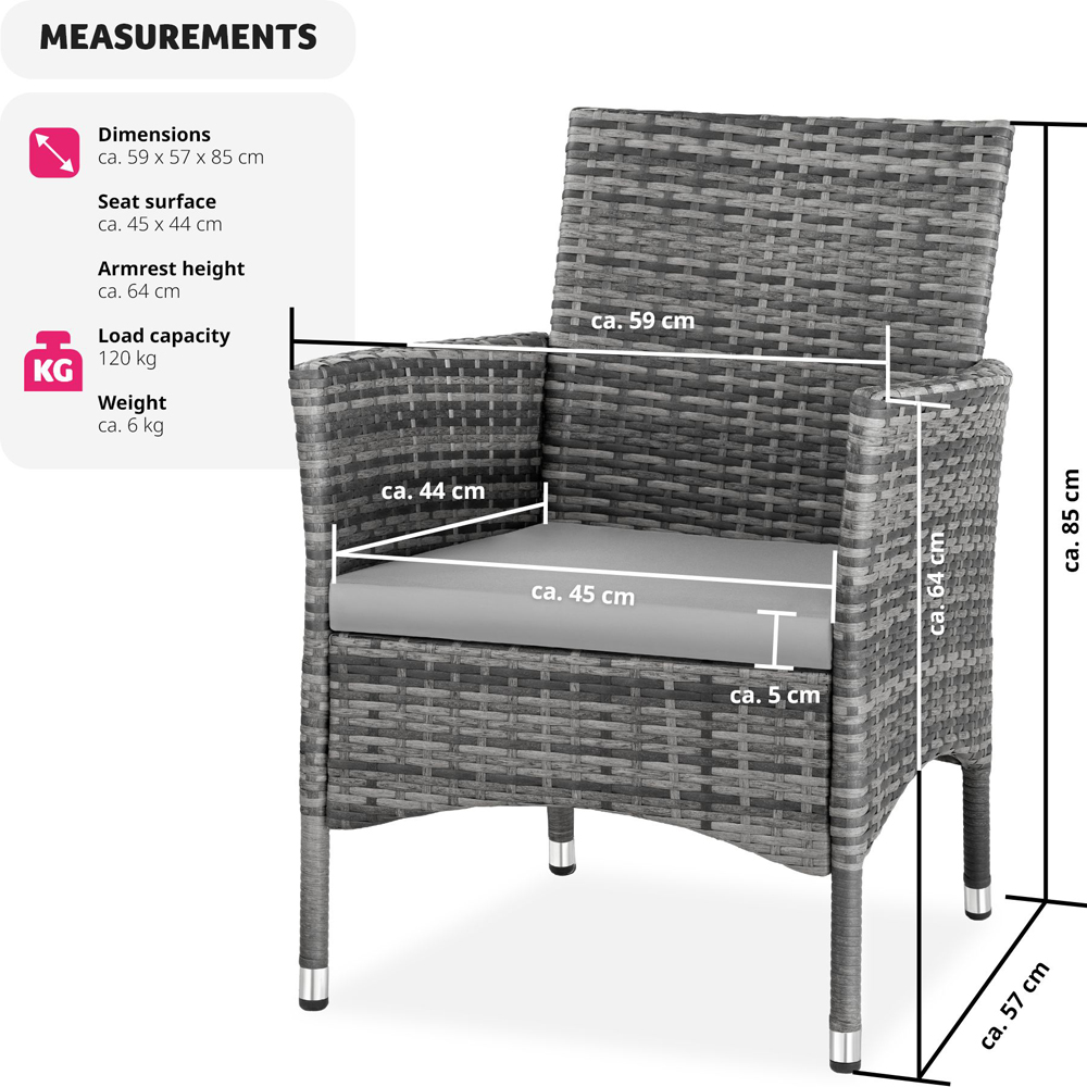 tectake Nantes Set of 2 Grey and Light Grey Polyrattan Garden Chair Image 8