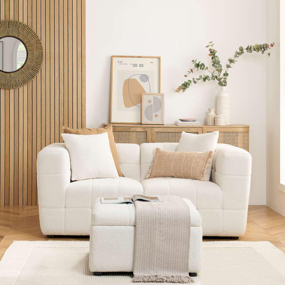 Birlea Milo 2 Seater White Sofa with Ottoman Footstool Image 8