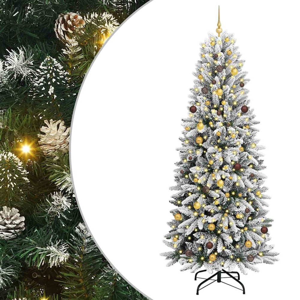 vidaXL Pre-Lit Gold Baubles Artificial Snow Flocked Christmas Tree 8ft Image 2