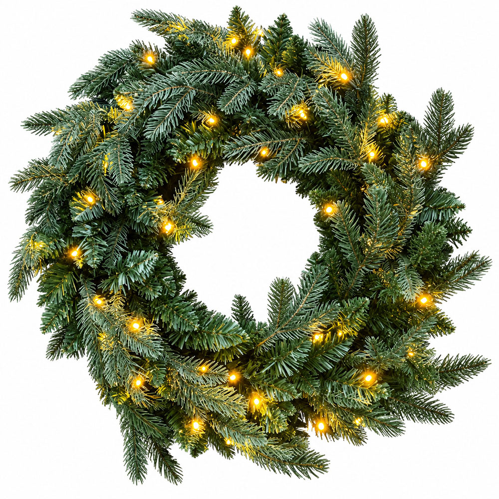 Neo Warm White LED Pre-Lit Artificial Fir Christmas Wreath 50cm Image 1