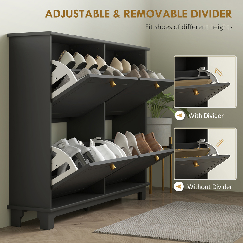 HOMCOM 4 Flip Down Drawer Black Narrow Shoe Cabinet Image 7