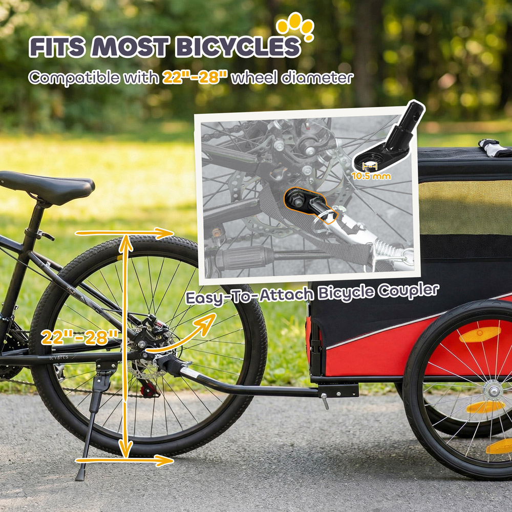 PawHut Red Small and Medium Dog Bike Trailer with Rubber Wheels Image 3