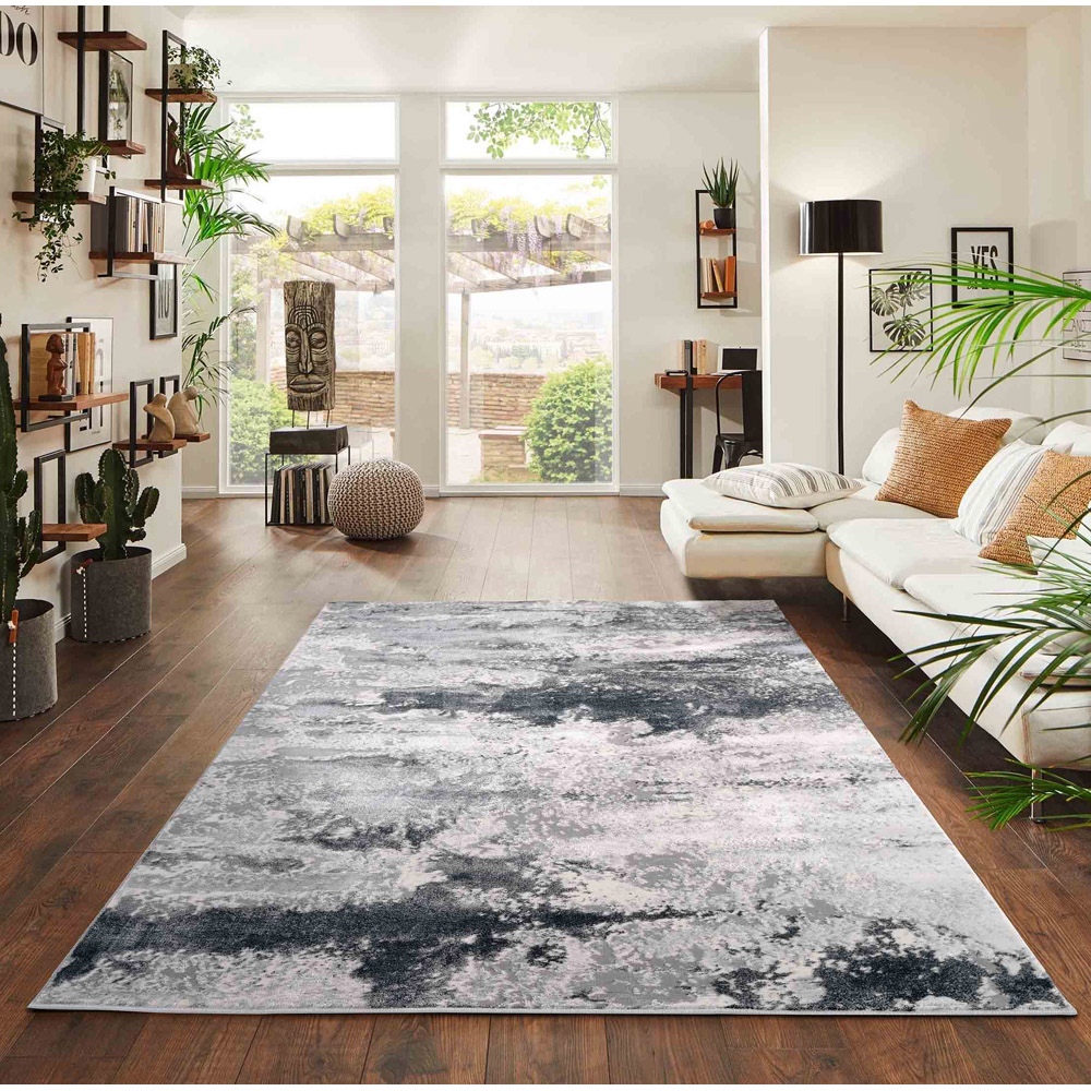 Desire Rugs Onyx Silver Grunge Sprayed Abstract Area Rug 120 x 170cm Image 2