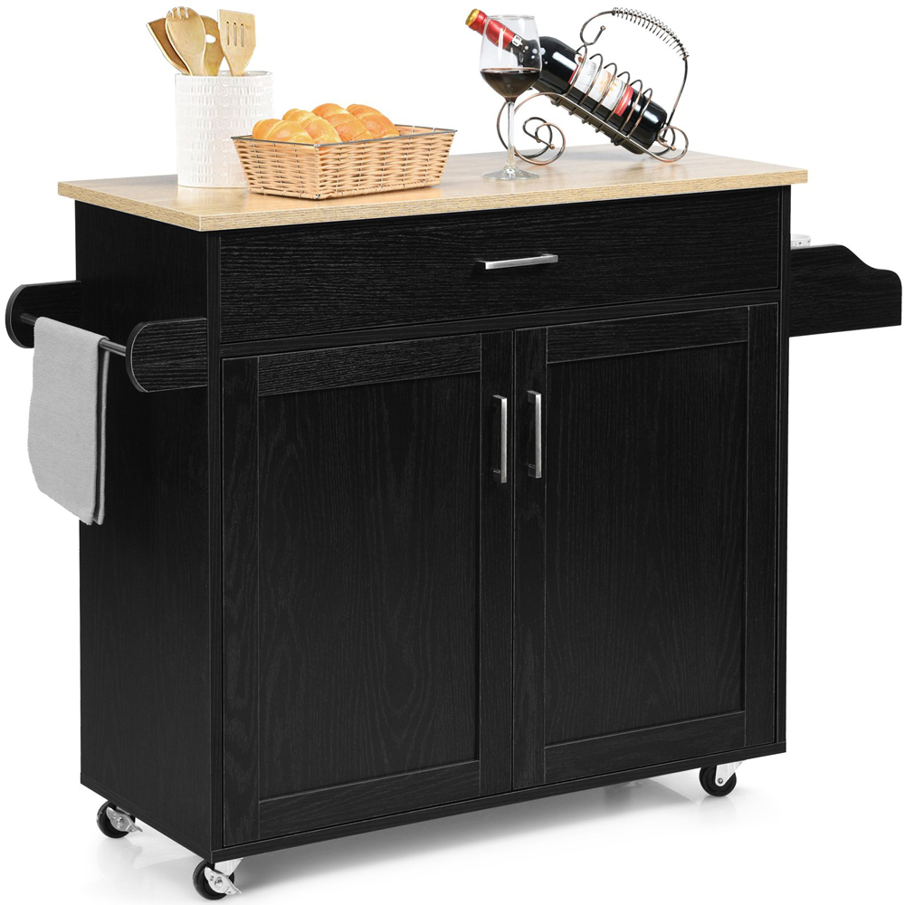 Costway 2 Door Single Drawer Black Kitchen Island Trolley Image 3