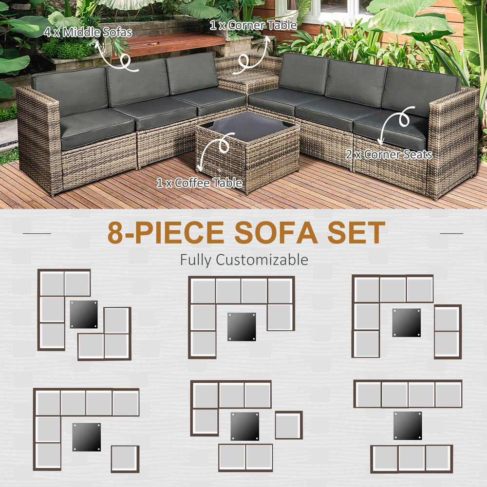 Outsunny 6 Seater Mixed Brown PE Rattan Sofa Lounge Set Image 6