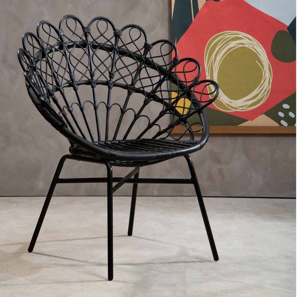 Premier Housewares Java Black Natural Rattan Peacock Chair Image 2