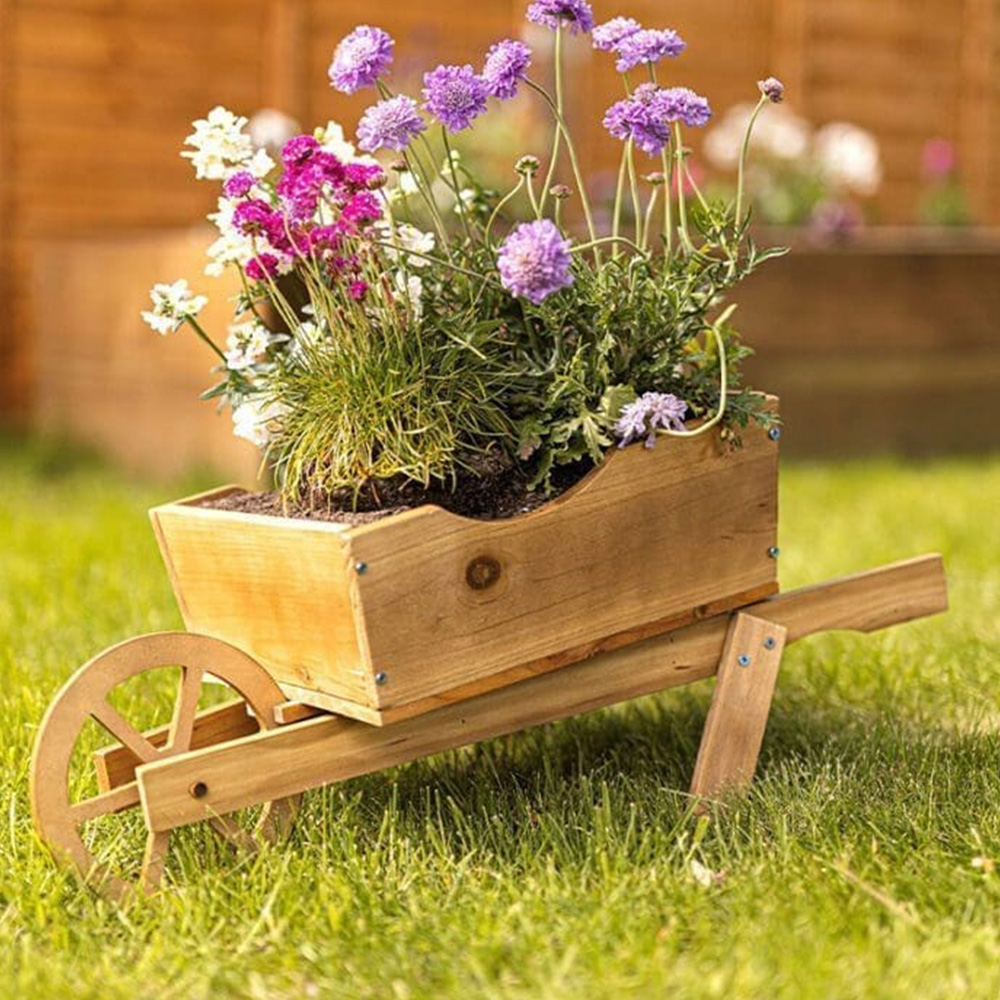 Marco Paul Wooden Wheelbarrow Planter Image 2