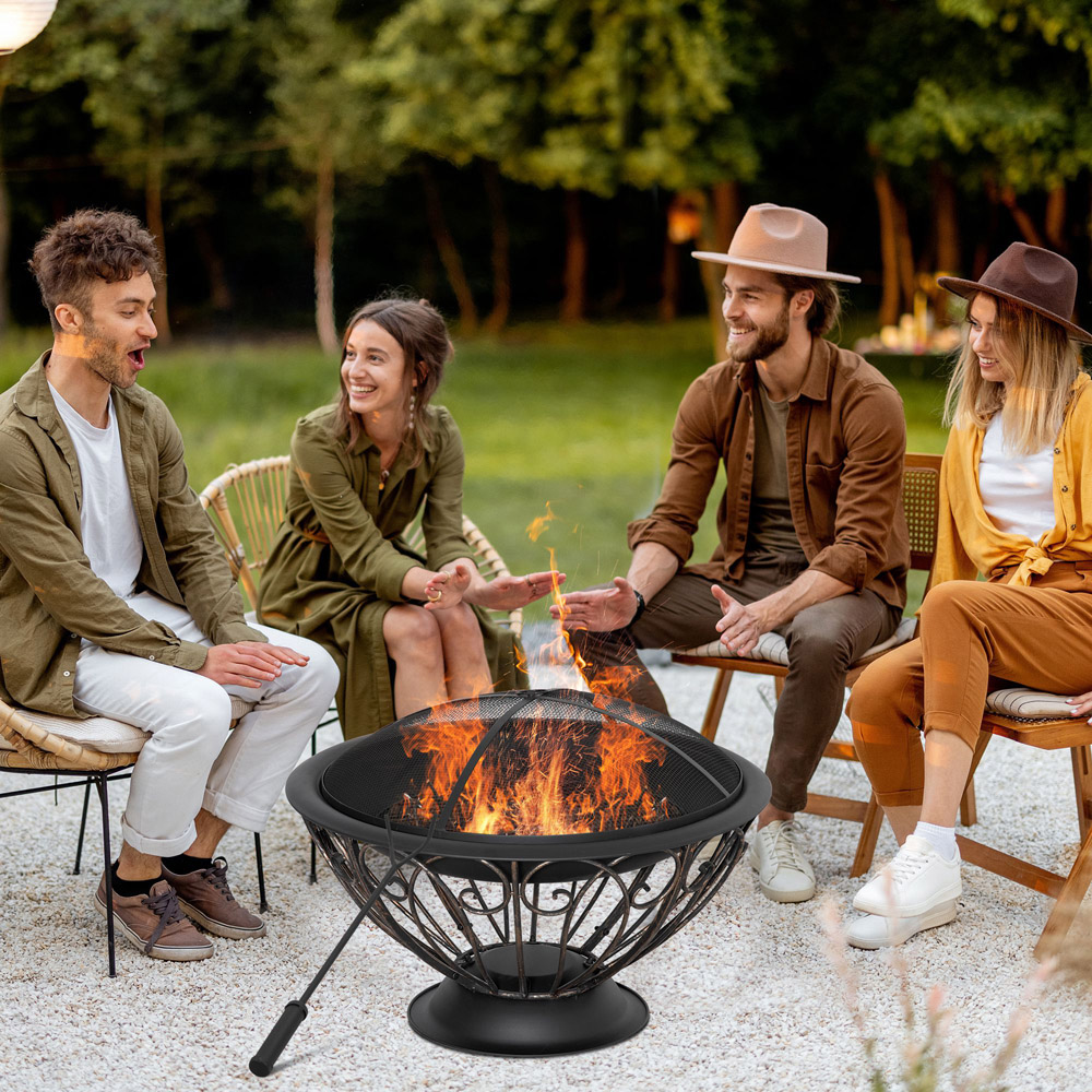 Outsunny Bronze Outdoor Fire Pit with Spark Screen Image 2