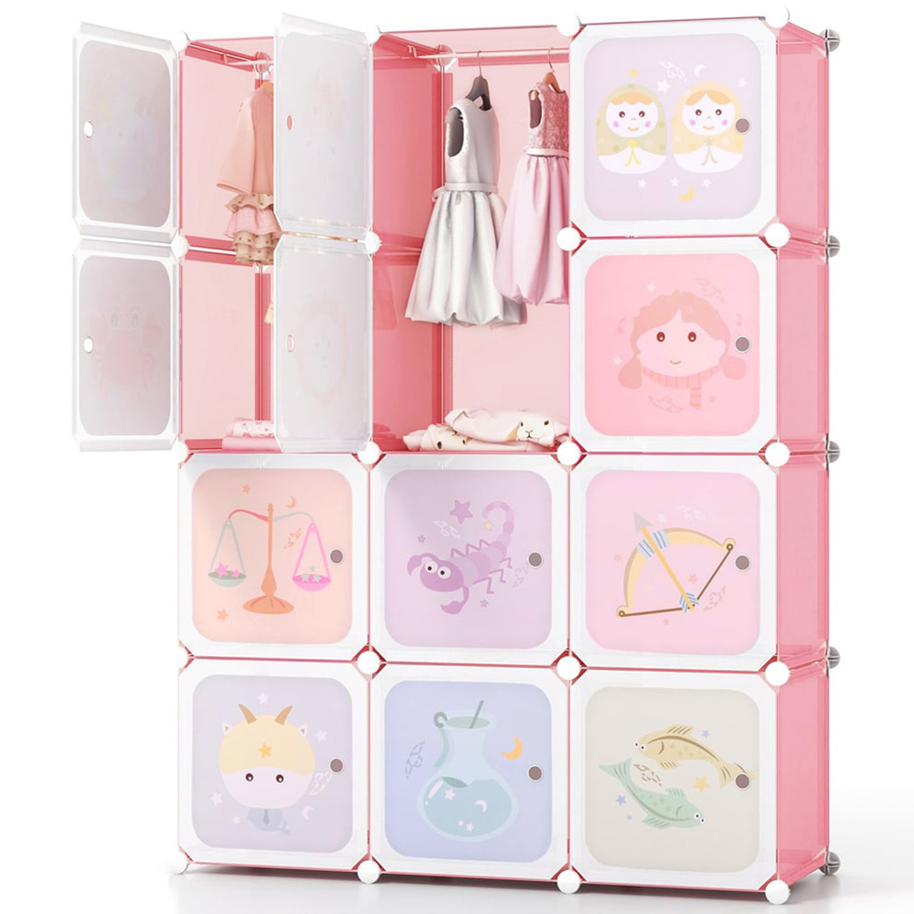 Costway 12 Cube Pink Kids Portable Wardrobe Image 2