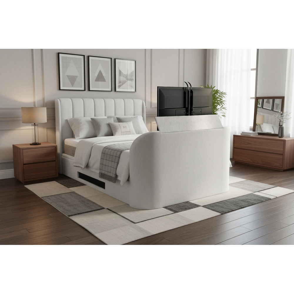 Webb Daniels Mayfair King Size Natural Fabric Ottoman Media TV Bed with 2.1 Soundbar Image 5