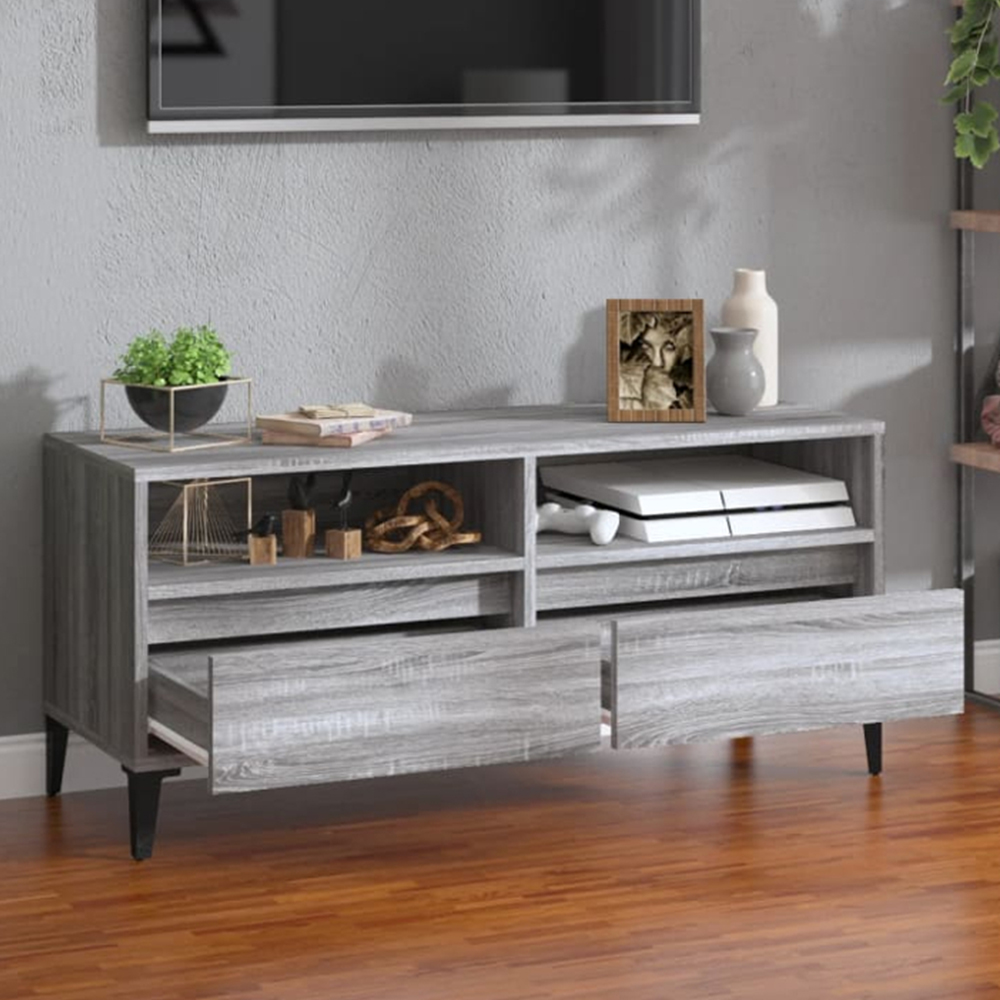 vidaXL 2 Drawer 2 Shelf Grey Sonoma TV Cabinet Image 1