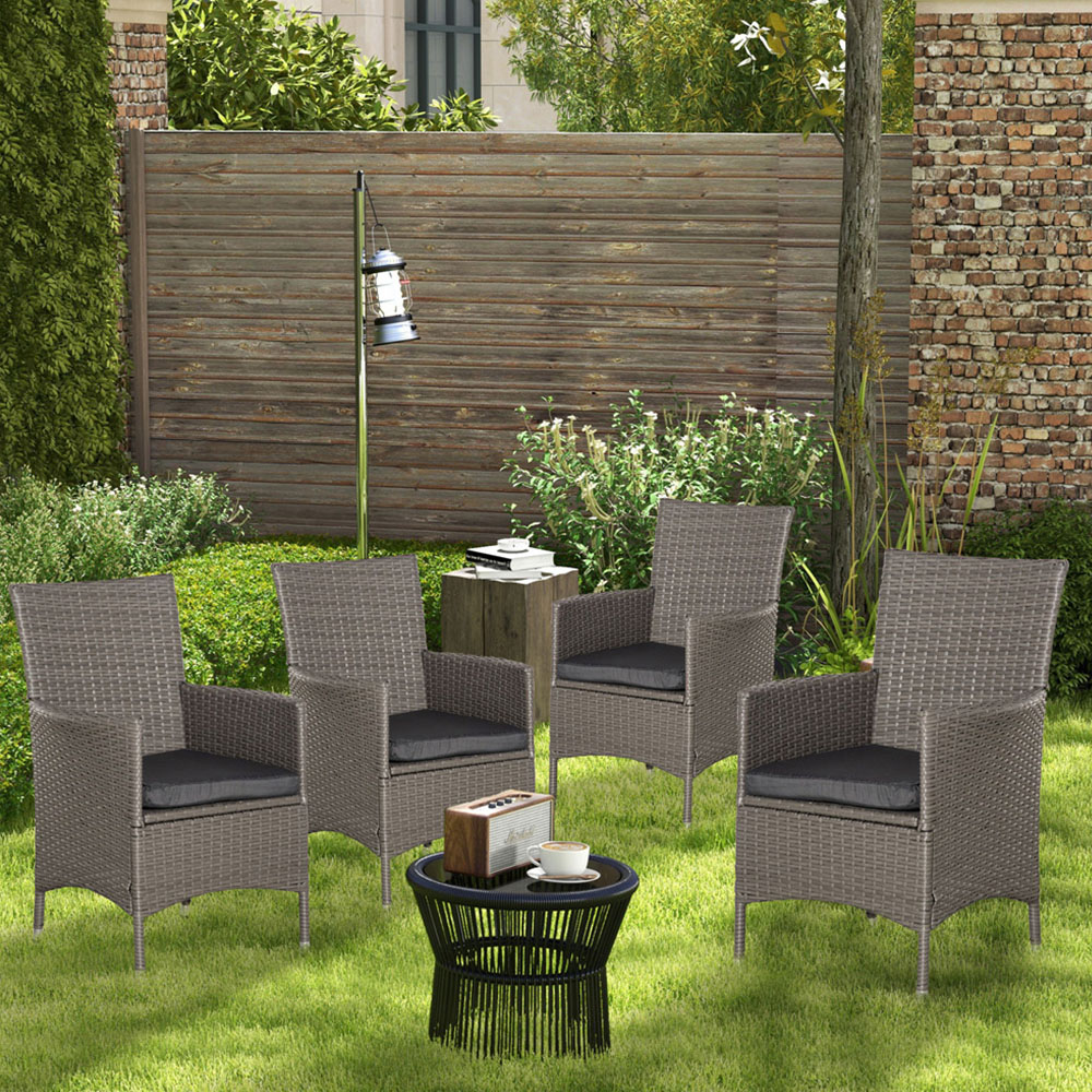 Outsunny Set of 4 Grey Rattan Garden Chair Image 1