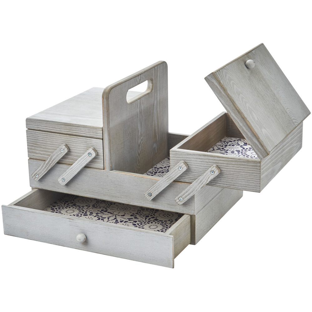 Sewing Online LW5189 Grey with Lace Pattern Design Interior Wooden Medium Cantilever Sewing Box Image 2