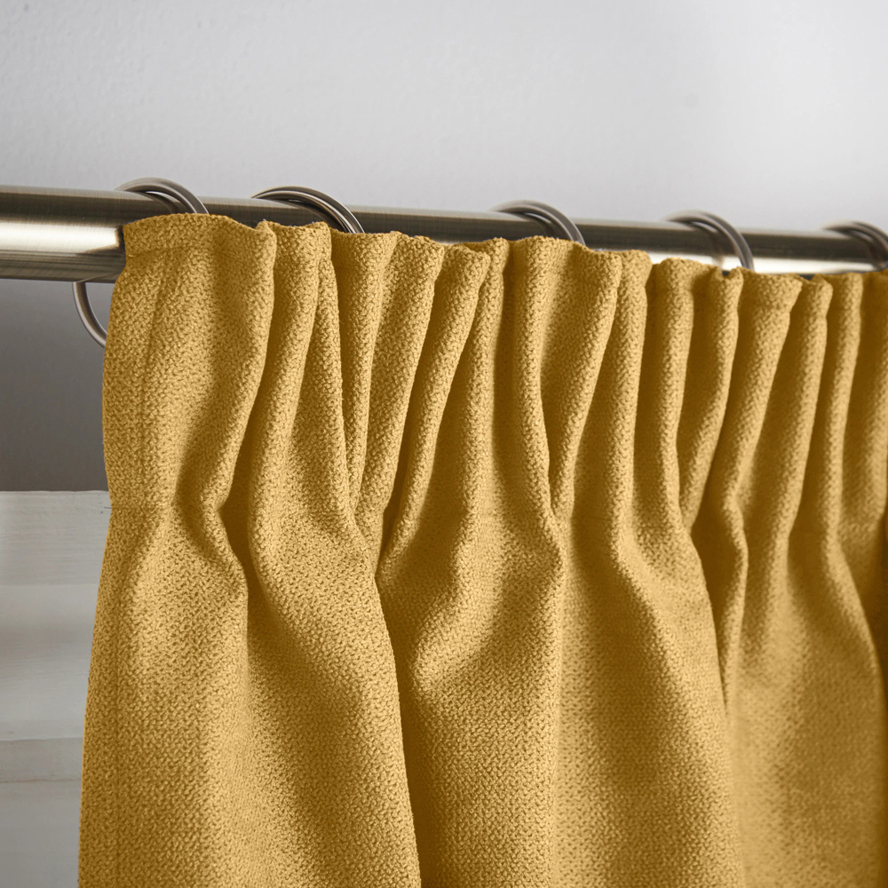 Alan Symonds Ochre Velvet Chenille Fleece Lined Pencil Pleat Taped Top Curtains 137 x 213cm Image 3
