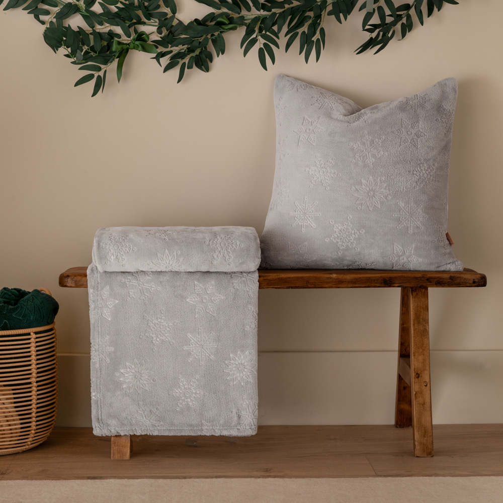 Furn Snowflakes Grey Faux Fur Cushion 50 x 50cm Image 5