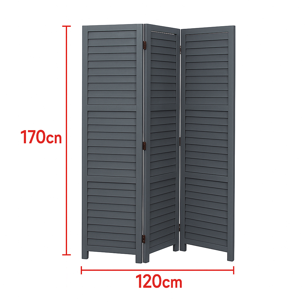 Living and Home 3 Panel Grey Folding Solid Wood Indoor Privacy Screen Image 7