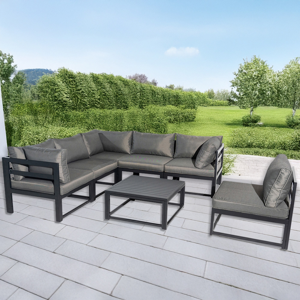 Furniture One 6 Seater L Shape Aluminium Garden Corner Sofa Set Image 1