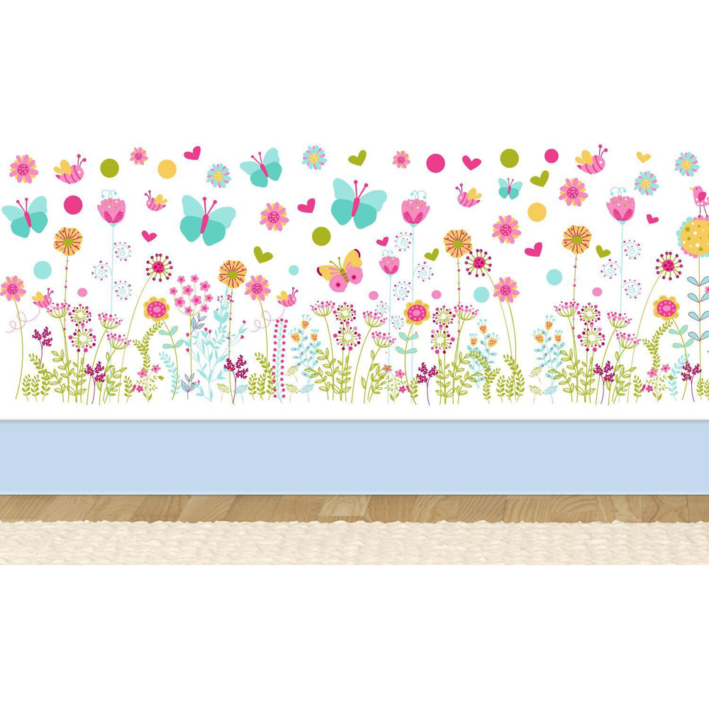 Walplus Kids Colourful Butterflies and Flowers Skirting Self Adhesive Wall Stickers Image 3