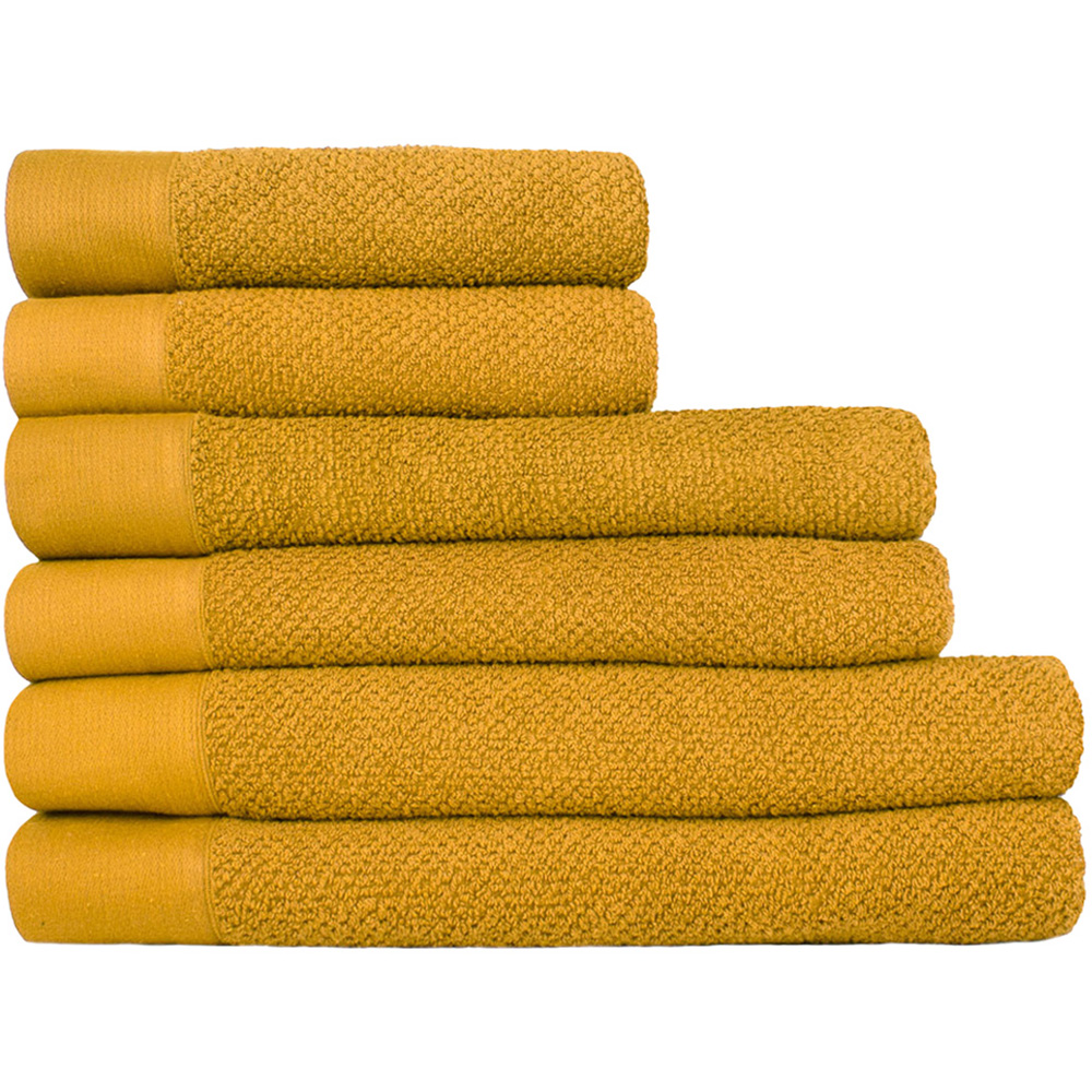 furn. Textured Cotton Ochre Hand and Bath Towels Set of 6 Image 1