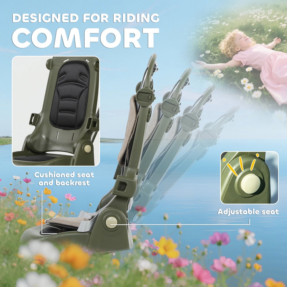 Tommy Toys 5-in-1 Toddler Dark Green 5 Point Harness Foldable Trike with Parent Handle Image 7