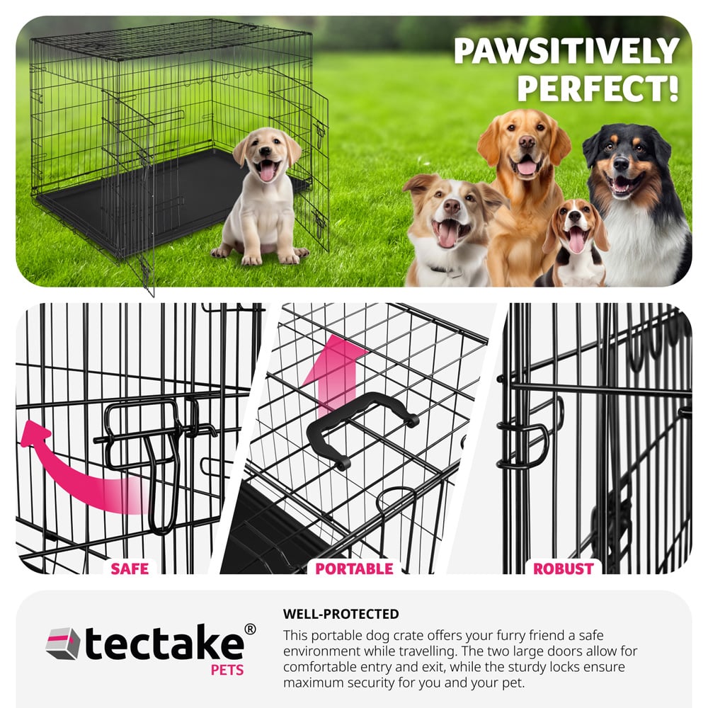 tectake Luna Double Locked Door Foldable Steel Dog Crate 78cm Image 7